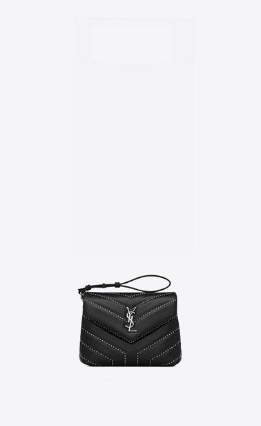 Loulou Toy Tasche aus schwarzem Glanzleder mit Y-Steppnähten und Nieten